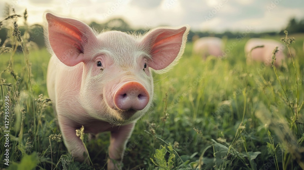 Pink Piglet in a Green Field Pink Piglet in a Green Field