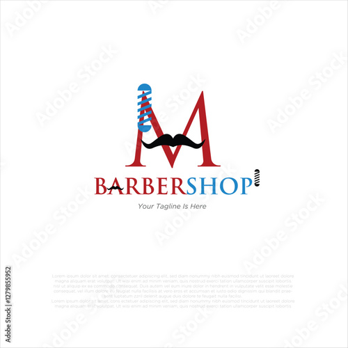 Letter m barbershop logo design vector illustration idea