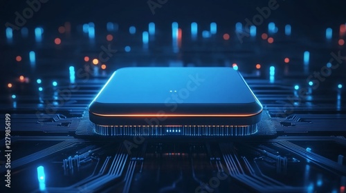 Futuristic Processor Glowing on Circuit Board