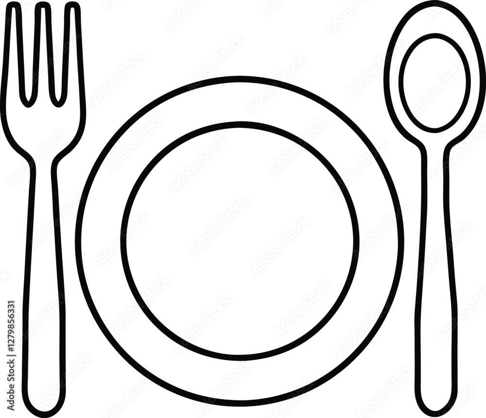 Dinner place setting a plate , silver fork and spoon Dinner place setting a plate , silver fork and spoon