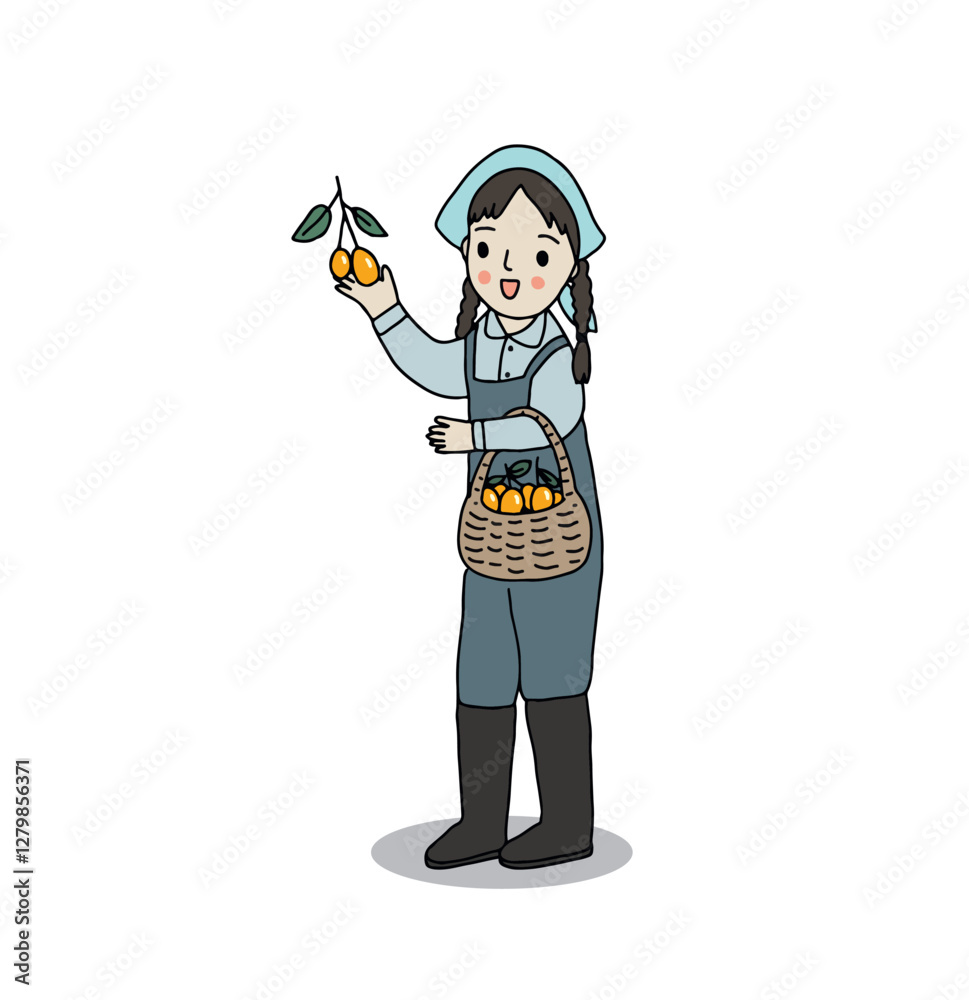 Farmer holding Marian Plum, hand drawn style vector illustration. Farmer holding Marian Plum, hand drawn style vector illustration.
