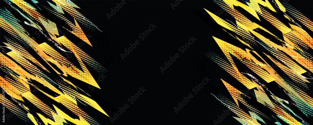 Sport Banner Design with Yellow Brush Strokes and Halftone Effect in Grunge Style