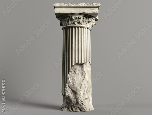 a weathered broken doric column, isolated