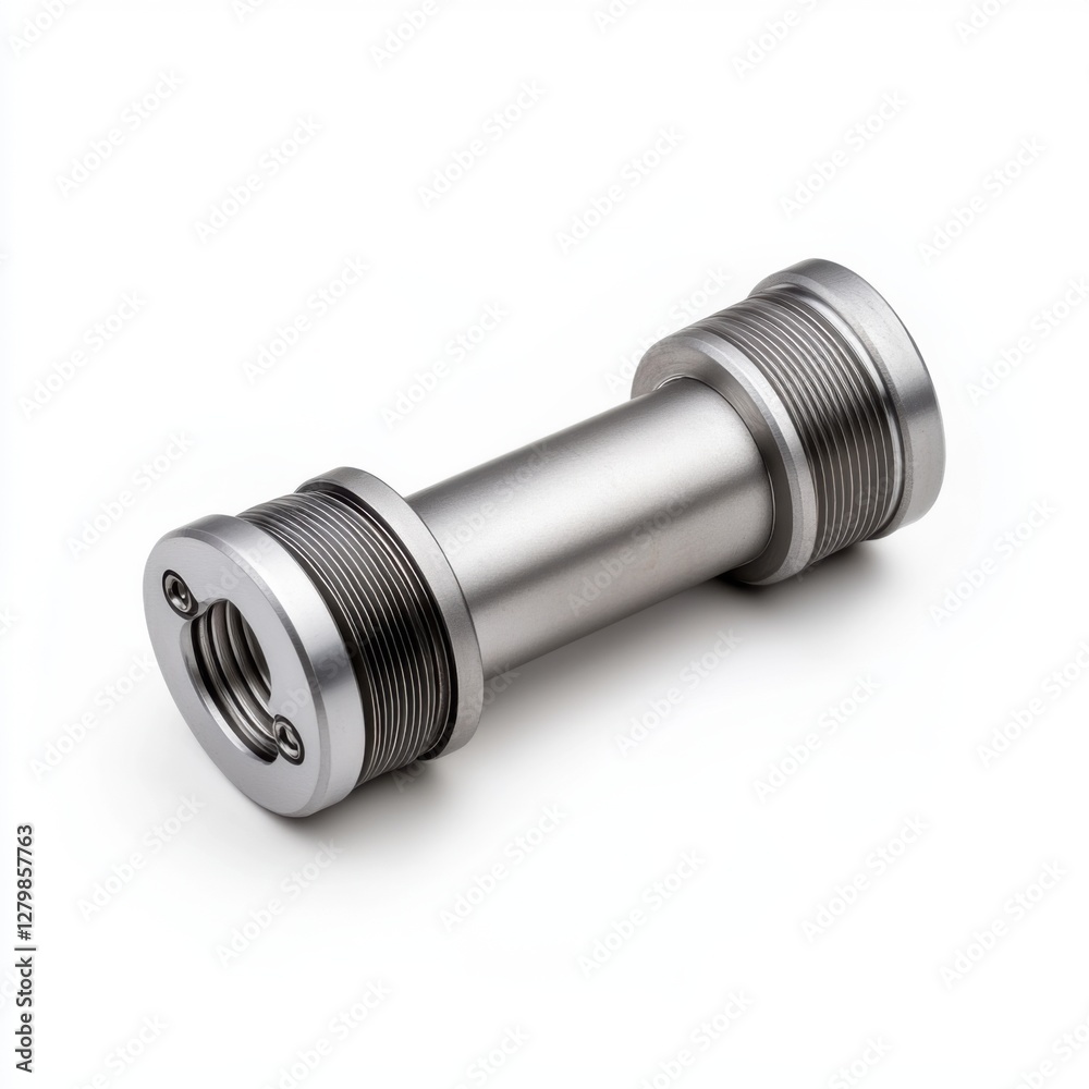 High-Quality Close-Up of a Stainless Steel Industrial Connector with Detailed Threading Design High-Quality Close-Up of a Stainless Steel Industrial Connector with Detailed Threading Design