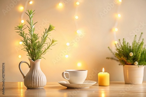 Wallpaper Mural Serene Evening Ambiance Warm Lighting, Herbal Fragrance, and a Cozy Cup of Tea Beside a Lit Candle on a Wooden Tabletop Torontodigital.ca