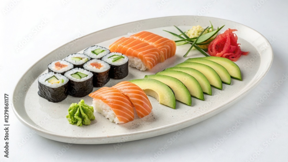 Sushi platter in a minimalist, modern art style Sushi platter in a minimalist, modern art style
