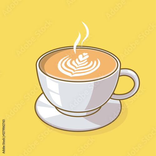 coffee milk in a cup and heart shaped latte art