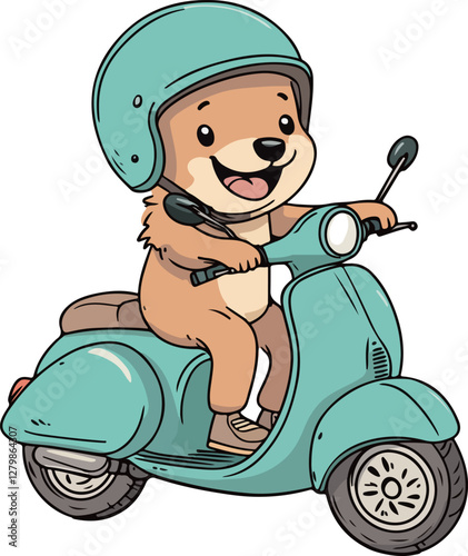 Happy Bear on a Scooter