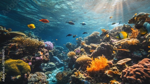Vibrant Underwater Coral Reef Scene With Colorful Fish