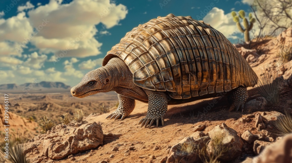 Fototapeta premium Golden Tortoise in Arid Desert Landscape