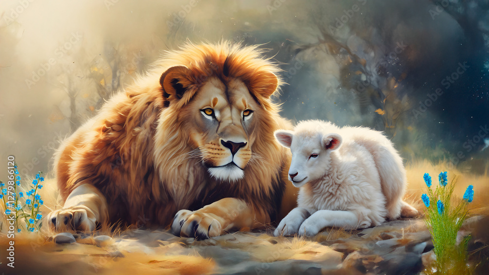 Obraz premium A Lion and a Lamb 14