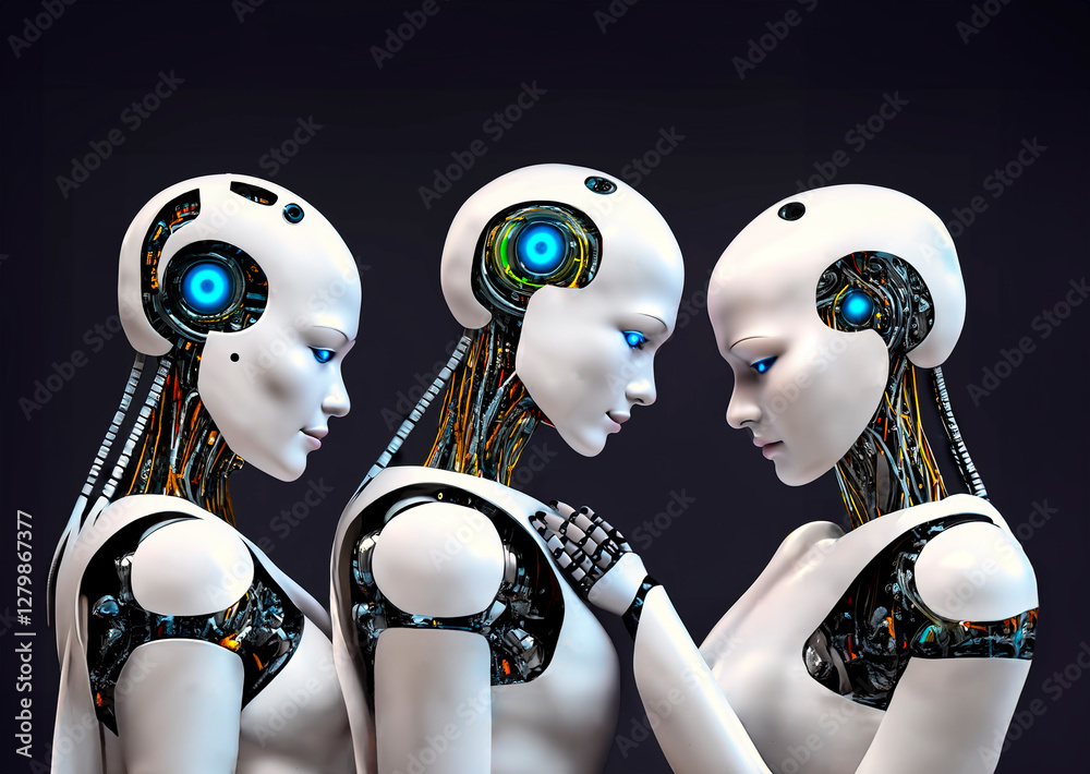 Coceptual emotive image of three humanoid robots