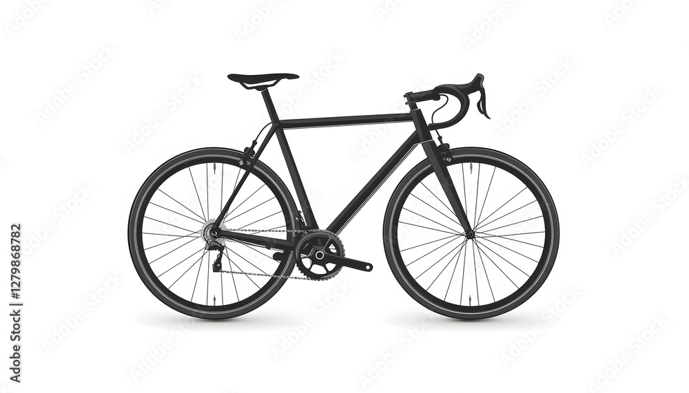 Modern minimalist black road bicycle displayed against a white background Modern minimalist black road bicycle displayed against a white background