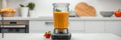 Sleek white modern blender in kitchen setting, smoothies, design, base