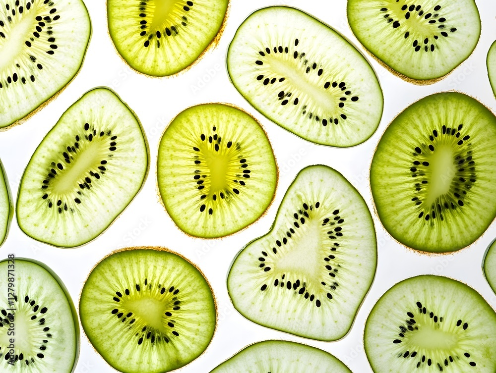 Fototapeta premium Kiwi, kiwi styling, kiwi food styling, kiwi slices, cut kiwi, kiwi photo, Korean kiwi, kiwi dish, kiwi dessert, generative AI