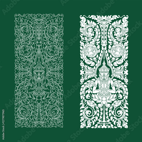 Khmer ancient art style drawing base on art of Cambodia Royal Palace Door. it's perfect for classic building gate, government building, culture project. Traditional ornament art of Cambodia.