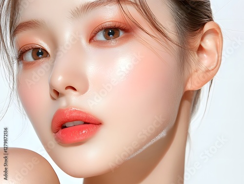 asian beauty woman with clean fresh skin on white background, beauty and spa, Face care and treatment, Cosmetology, plastic surgery, cosmetic surgery, korean girl, korean woman, Generative AI
