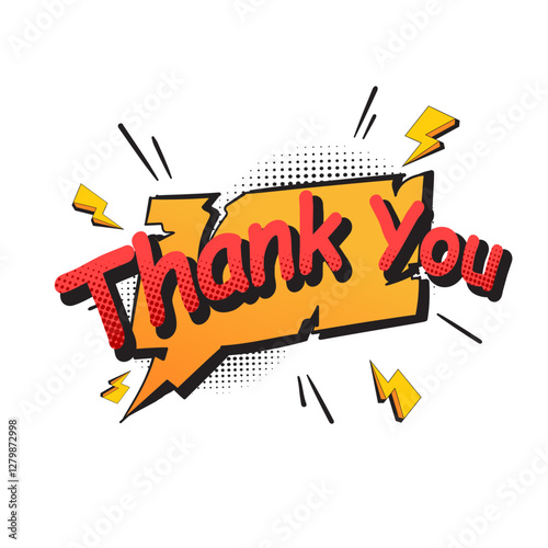 Pop art comic book speech bubble with cute vintage strip layout, explosion cloud message, with text Thank You