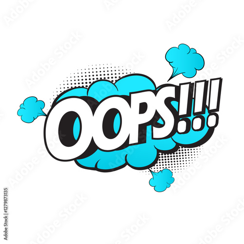 Pop art comic book speech bubble with cute vintage strip layout, explosion cloud message, with text OOPS