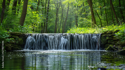 Serene Jungle Waterfall Surrounded by Lush Greenery