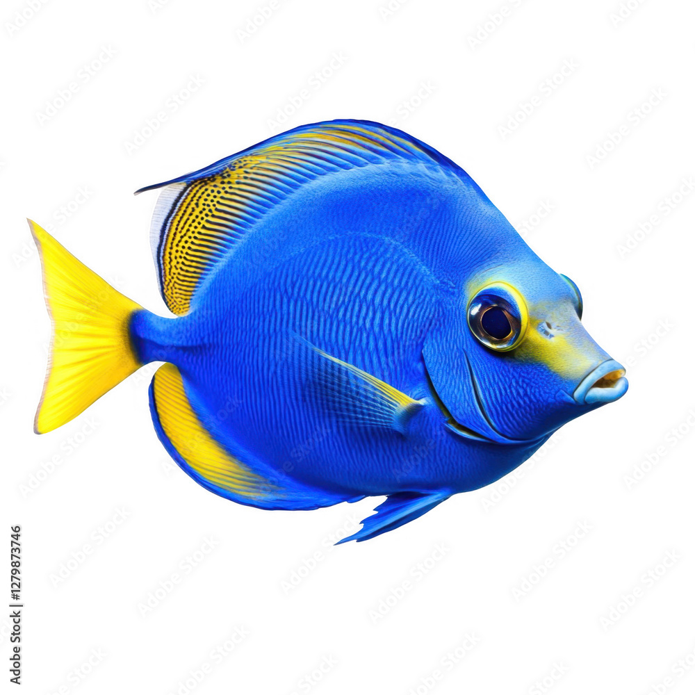 Naklejka premium Vibrant Blue Fish with Yellow Accents Swimming in Clear Water