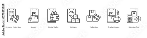 Load Balancing Icon payment protection, secure, digital wallet, delivery, packaging, product export, shipping cost