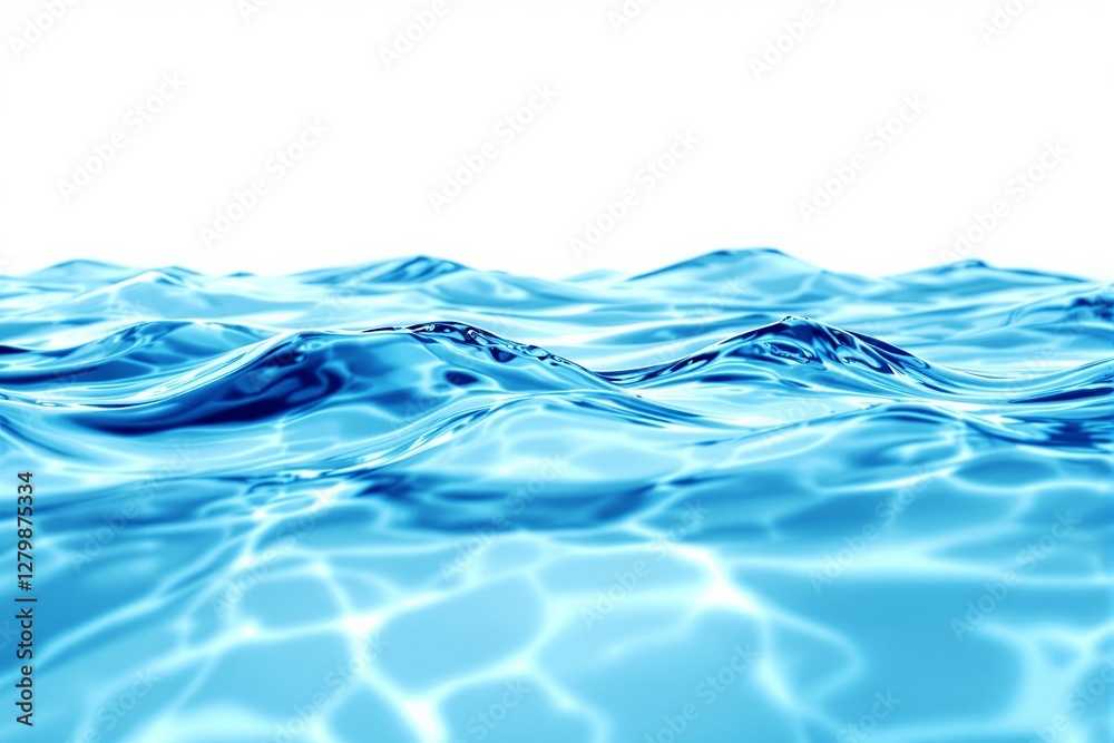 Shiny blue water waves with ripples and reflections on a white background. Concept of freshness, purity, and nature in motion. Ai generative Shiny blue water waves with ripples and reflections on a white background. Concept of freshness, purity, and nature in motion. Ai generative