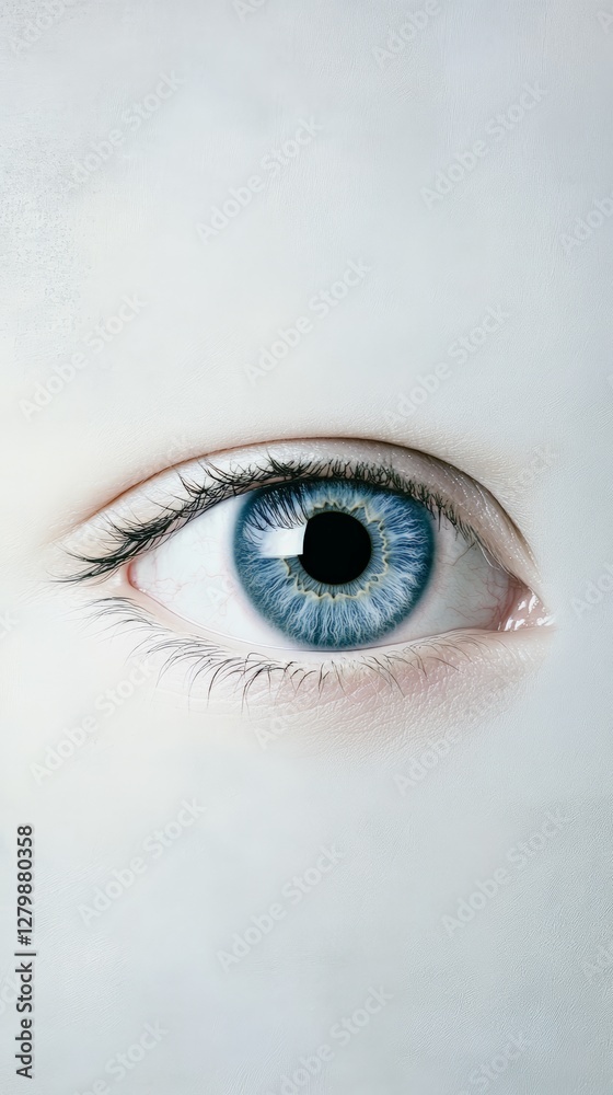 Obraz premium Open blue eye with long eyelashes is showing perfect vision and health, representing concepts of ophthalmology, eyesight care and cosmetology