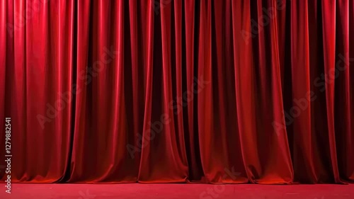 A straight-on shot of elegant red theater curtains, evoking a classic cinematic feel, perfect for a dramatic video backdrop or stage reveal.