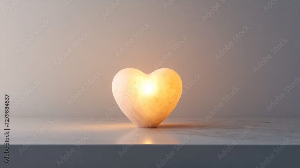 Fototapeta premium A glowing heart-shaped candle on a plain white surface; simplicity and romance captured in a single frame