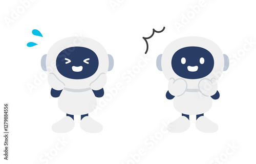 焦り･ショック･驚きのポーズをするAIロボットのセット【ベクターイラスト素材】