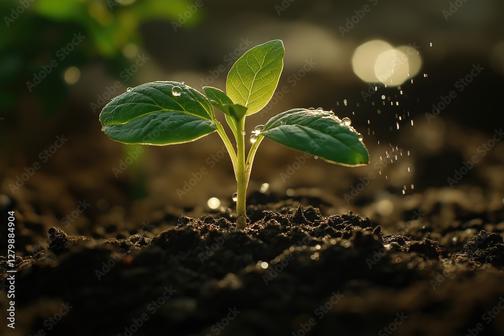 A tiny green plant sprouting from the soil with sunlight casting its golden glow, symbolizing hope, growth, and a brighter future for the planet. A tiny green plant sprouting from the soil with sunlight casting its golden glow, symbolizing hope, growth, and a brighter future for the planet.