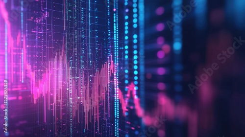 Wallpaper Mural A fragmented financial graph with neon cyber elements on a modern tech-inspired banner, ideal for business presentations. Torontodigital.ca