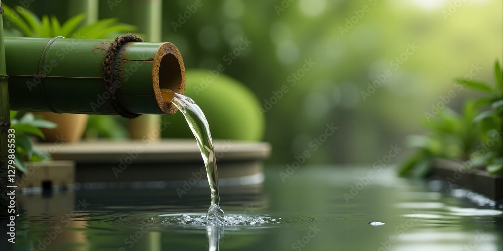Serene Bamboo Water Feature Zen Garden Tranquil Pond Flowing Water Nature Serene Bamboo Water Feature Zen Garden Tranquil Pond Flowing Water Nature