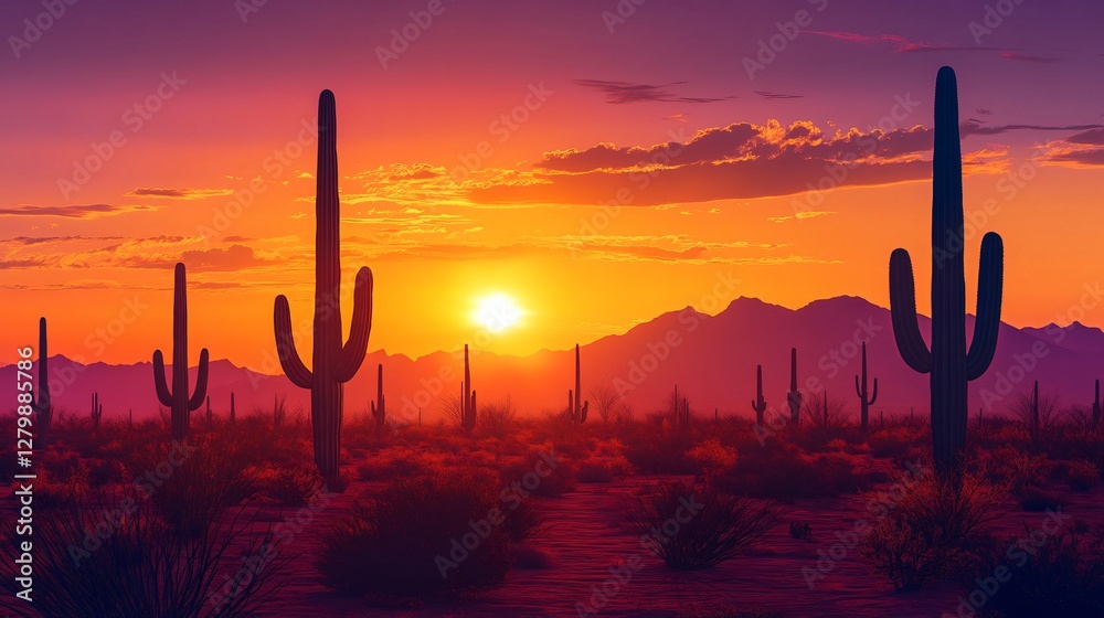 Majestic Sonoran Desert Sunset with Saguaro Cacti Silhouettes Majestic Sonoran Desert Sunset with Saguaro Cacti Silhouettes