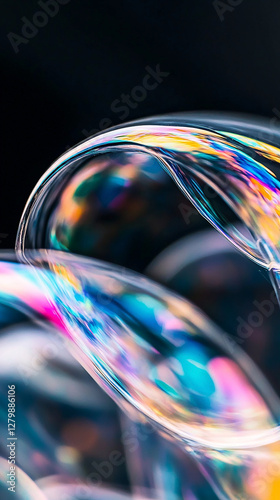 Colorful soap bubbles floating against a dark background, creating a mesmerizing visual effect