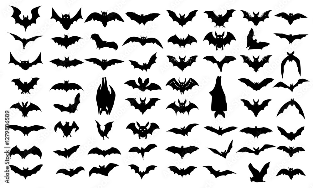 Naklejka premium Bat Silhouette Set Collections Bat Shadow Bundle