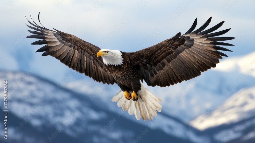 Majestic Eagle Soaring Over Snowy Mountains Majestic Eagle Soaring Over Snowy Mountains