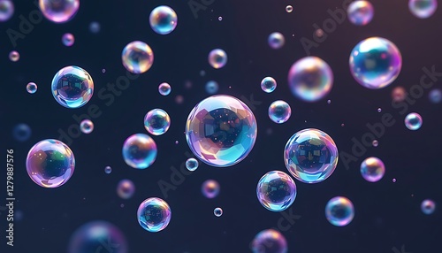 Wallpaper Mural Floating Soap Bubbles with Rainbow Reflections Against Dark Background Abstract Torontodigital.ca