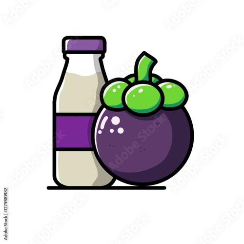 mangosteen fruit and packaged drinks with white background, vector illustrator design
