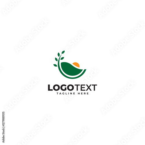 Grassland silhouette farm logo template. land symbol with horizon