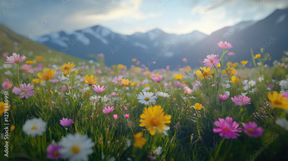Obraz premium Exploring Alpine Meadows Filled with Colorful Wildflowers in Full Bloom