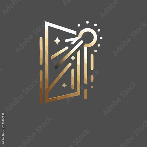 This striking logo design features a radiant doorway, symbolizing new beginnings and opportunities. The elegant use of gold accents and dynamic lines creates a sense of movement and positivity, making