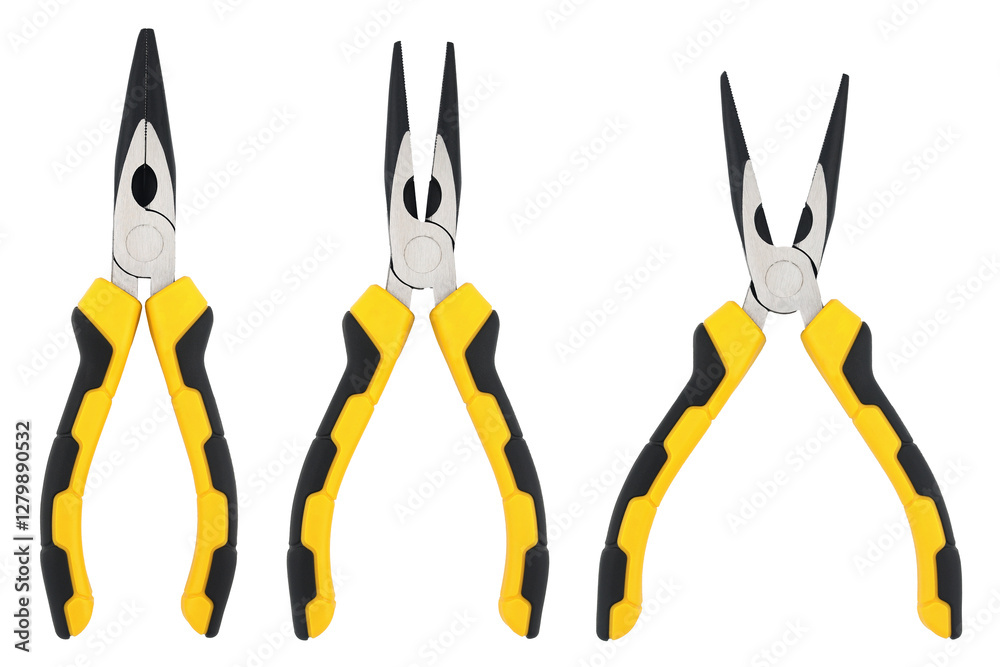 set yellow black pliers, plier tool isolated white background. industry tools set yellow black pliers, plier tool isolated white background. industry tools