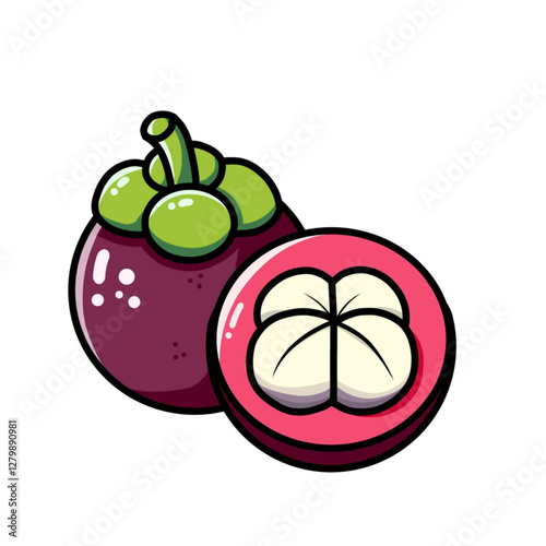 Two mangosteen one split with a white background, the design of the illustrator vector