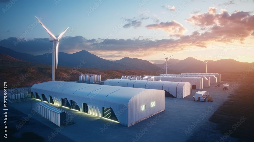 Fototapeta premium Modern wind energy facility at sunset