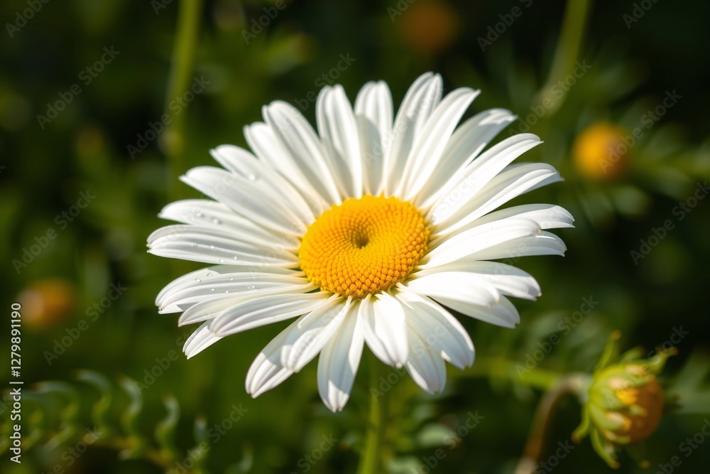 Close-up of a blooming white daisy flower in a natural green setting Close-up of a blooming white daisy flower in a natural green setting