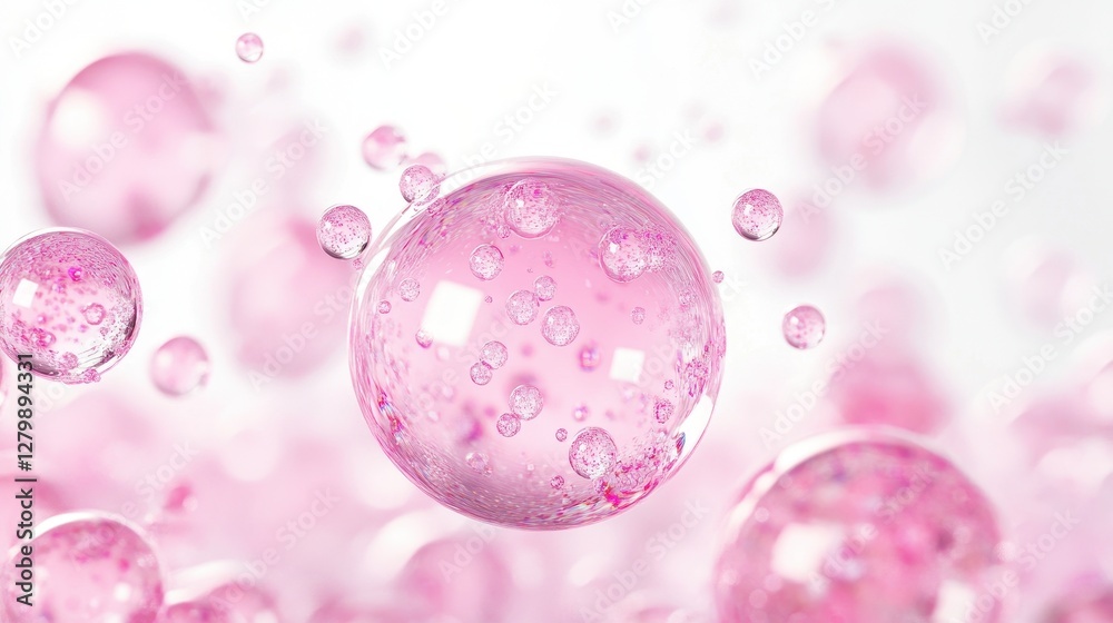 Pink bubbles float in a clear liquid. Ideal for beauty, skincare, or cosmetic product promotions. Pink bubbles float in a clear liquid. Ideal for beauty, skincare, or cosmetic product promotions.