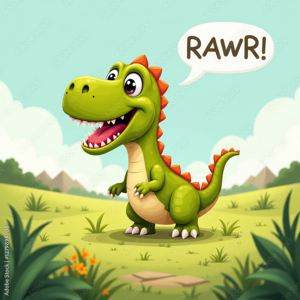 Naklejka premium Cartoon Green Dinosaur