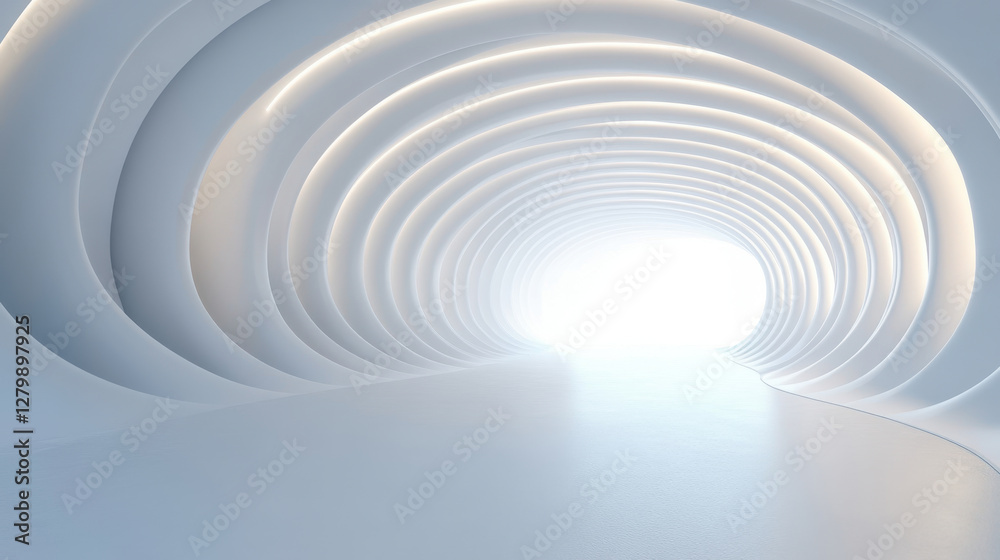 futuristic tunnel with smooth, curved walls and soft lighting creates serene atmosphere. bright light at end invites exploration and evokes sense of wonder futuristic tunnel with smooth, curved walls and soft lighting creates serene atmosphere. bright light at end invites exploration and evokes sense of wonder